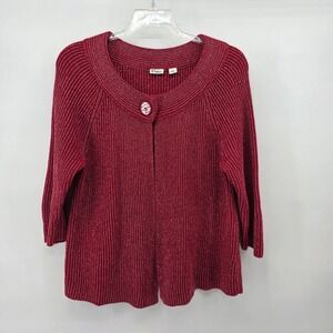 Cato Women's Red Sparkle Knit Cardigan Button Front 3/4 Sleeve‎ Size L